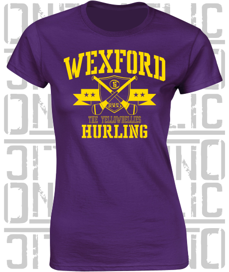 Crossed Hurls Hurling T-Shirt - Ladies Skinny-Fit - Wexford