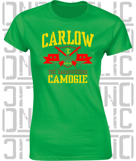 Crossed Hurls Camogie T-Shirt - Ladies Skinny-Fit - Carlow