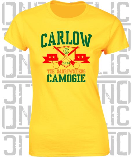 Crossed Hurls Camogie T-Shirt - Ladies Skinny-Fit - Carlow