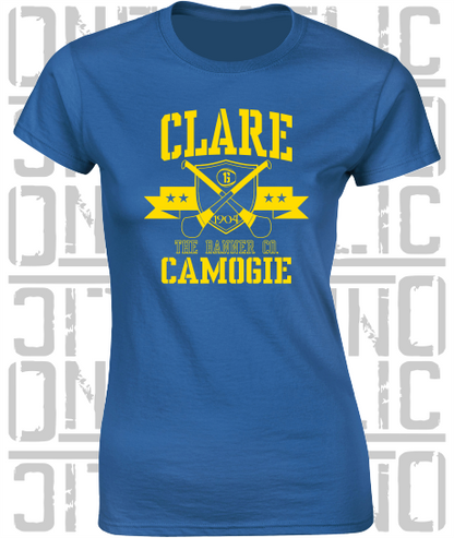 Crossed Hurls Camogie T-Shirt - Ladies Skinny-Fit - Clare