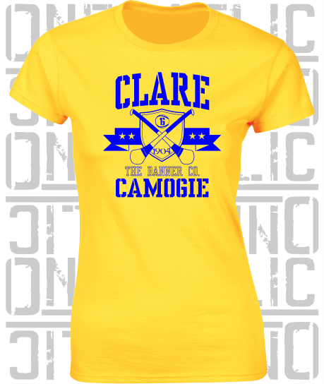 Crossed Hurls Camogie T-Shirt - Ladies Skinny-Fit - Clare