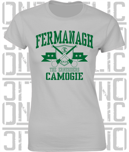 Crossed Hurls Camogie T-Shirt - Ladies Skinny-Fit - Fermanagh