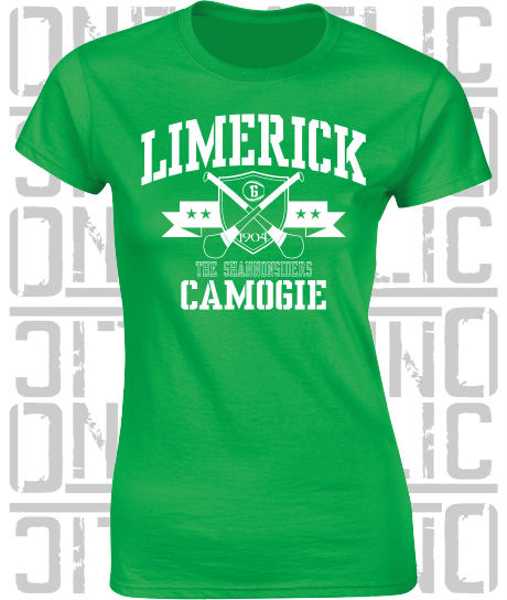 Crossed Hurls Camogie T-Shirt - Ladies Skinny-Fit - Limerick