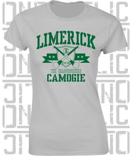 Crossed Hurls Camogie T-Shirt - Ladies Skinny-Fit - Limerick