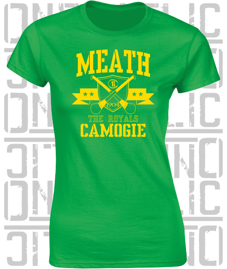 Crossed Hurls Camogie T-Shirt - Ladies Skinny-Fit - Meath