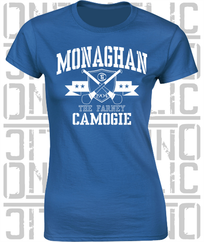 Crossed Hurls Camogie T-Shirt - Ladies Skinny-Fit - Monaghan