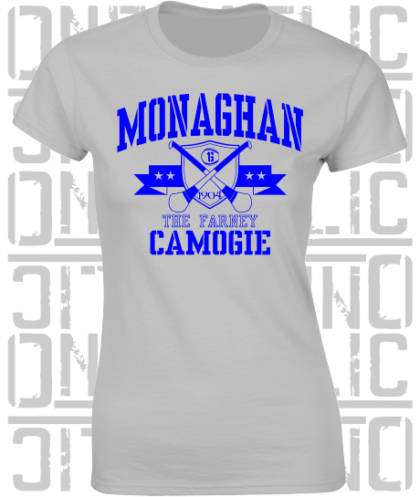 Crossed Hurls Camogie T-Shirt - Ladies Skinny-Fit - Monaghan