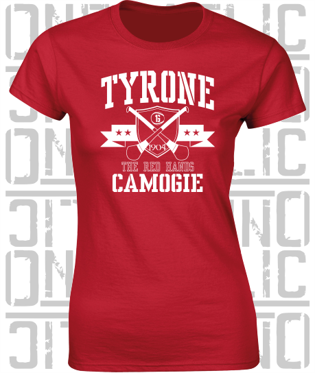 Crossed Hurls Camogie T-Shirt - Ladies Skinny-Fit - Tyrone