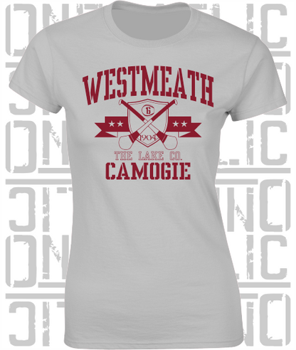 Crossed Hurls Camogie T-Shirt - Ladies Skinny-Fit - Westmeath