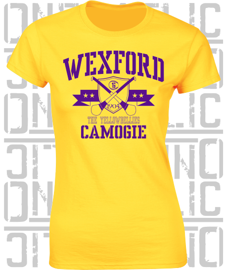 Crossed Hurls Camogie T-Shirt - Ladies Skinny-Fit - Wexford